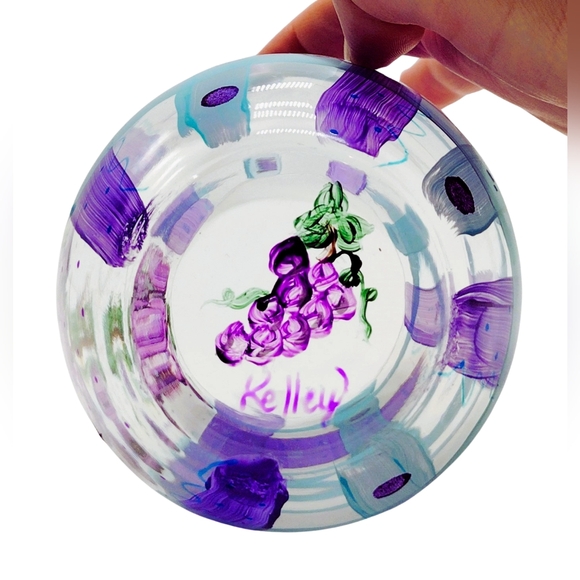 Hand Painted Clear Glass Grape Vine Stemless Wine Glasses 20 fl oz. - Picture 6 of 8